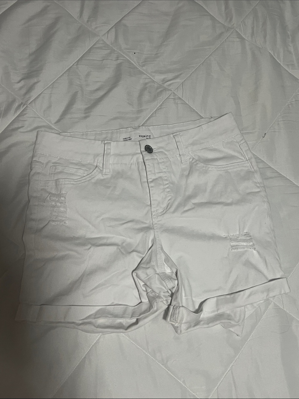 Royalty For Me White Distressed Denim Shorts